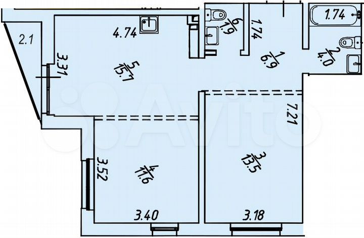 2-к. квартира, 55,7 м², 16/18 эт.