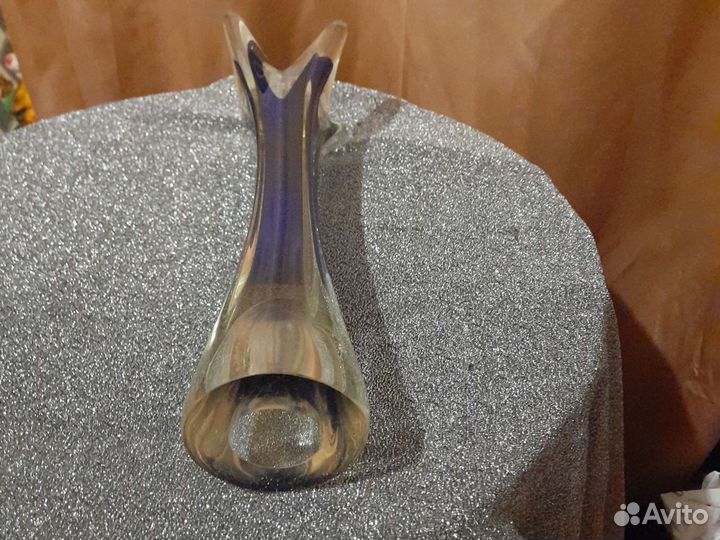 Ваза синее стекло Чехия