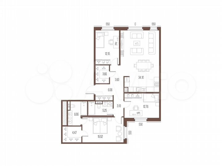 3-к. квартира, 106,8 м², 2/10 эт.