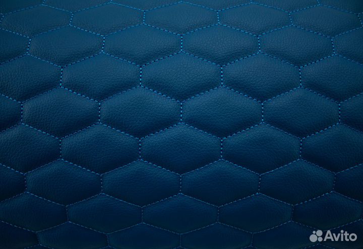 Экокожа стеганая синяя с синими сотами