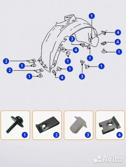 Комплект креплений передних подкрылок Ford Focus2