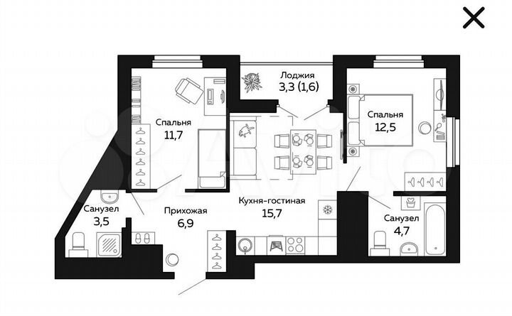 2-к. квартира, 56,5 м², 25/25 эт.