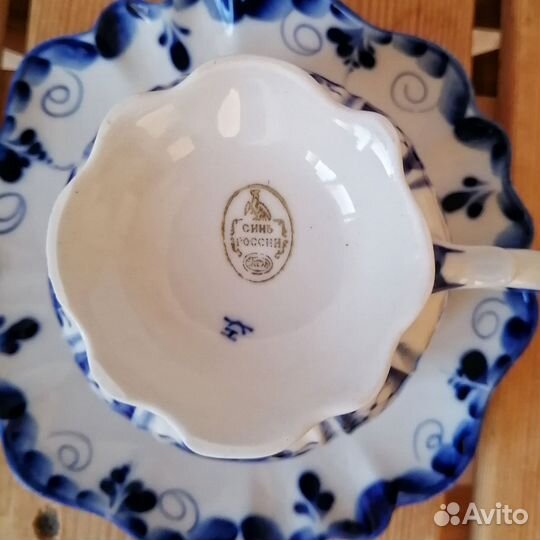 Чайная пара фарфор гжель новая