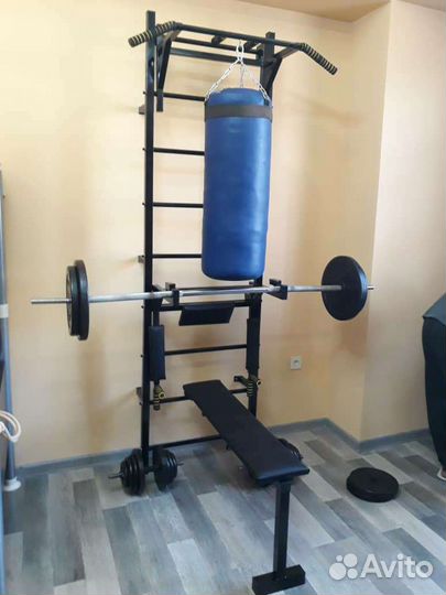 Шведская стенка с турником и брусьями и лежаком дл