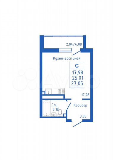 Квартира-студия, 27,1 м², 11/25 эт.