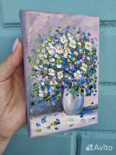 Картина маслом с цветами ромашки цветы натюрморт