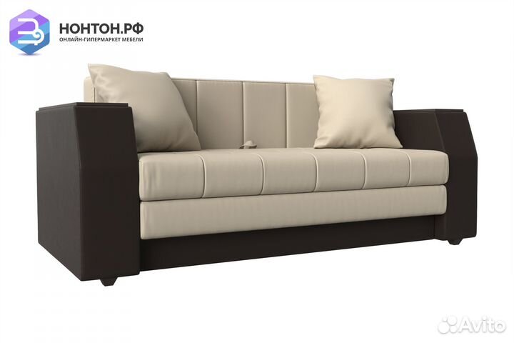 Диван Атлант мини экокожа бежевая / коричневая