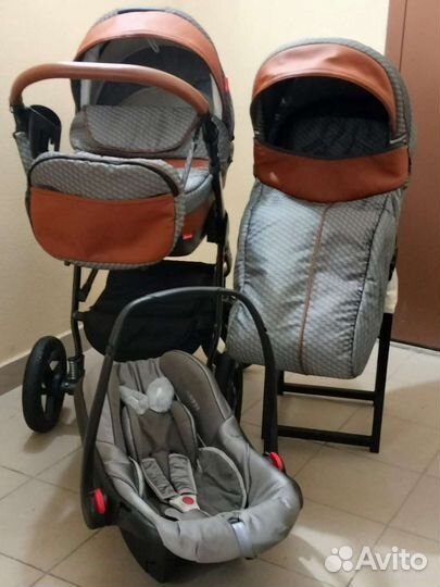 Коляска 3 в1 deamax с,отделкой из экокожи, кенгуру