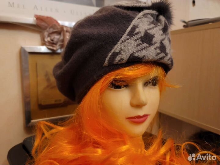 Шапка берет с теплым вязаным подкл