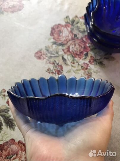 Салатник синий, стекло, СССР