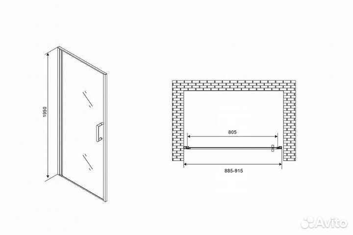 Душевая дверь Abber Sonnenstrand 90 AG04090B профиль Черный стекло прозрачное