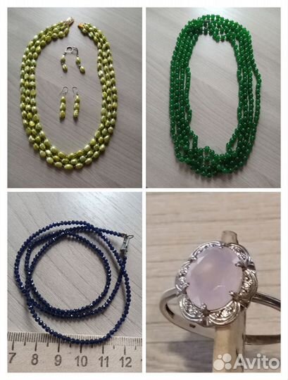 Комплекты серебряные :серьги+кольцо, подвеска,бусы