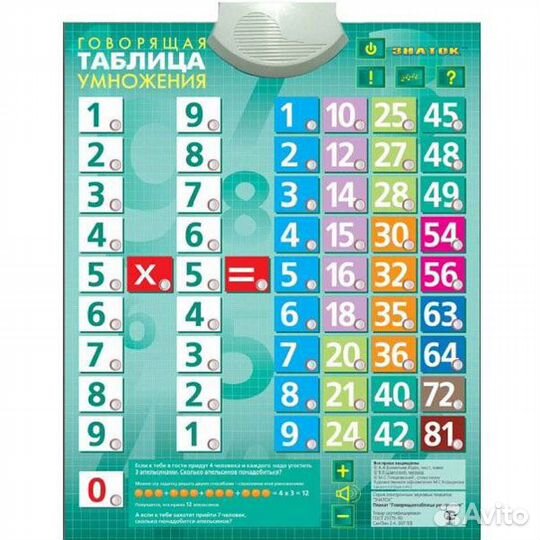 Звуковой плакат Знаток Говорящая таблица умножения