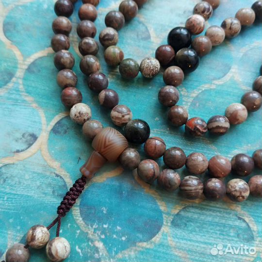 Буддийские четки Мала из яшмы, 108 бусин