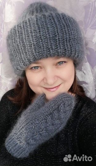Шапка и варежки из турецкого мохера