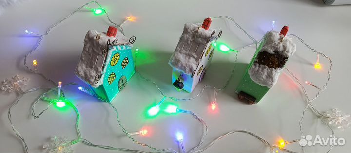 Новогодние игрушки из дерева домики