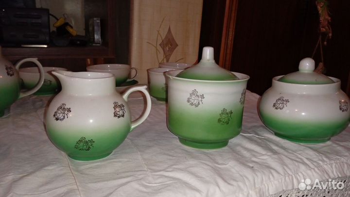 Чайный сервиз Дулево виноградный, лист, зеленый
