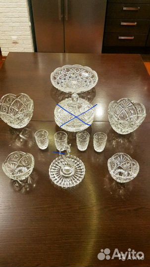 Ваза, салатник, бокалы. Хрусталь