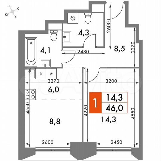 1-к. квартира, 46 м², 31/47 эт.