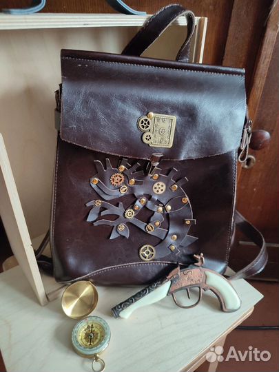 Рюкзак кожа стимпанк,киберпанк аксессуар