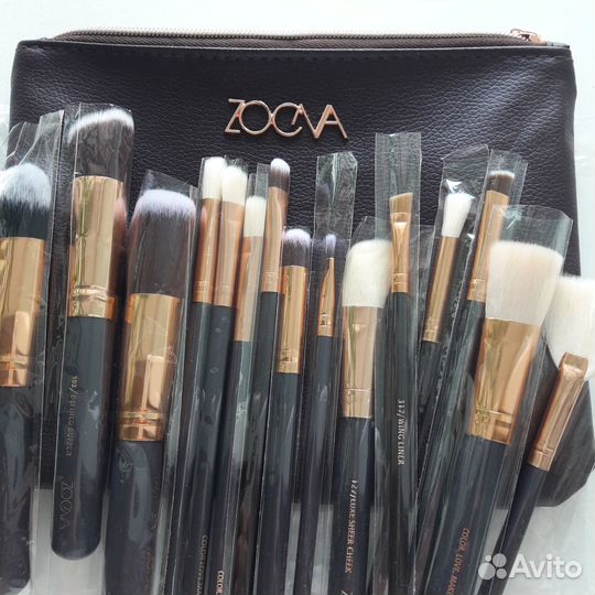 Набор кистей zoeva в косметичке, Коричневые 15 шт