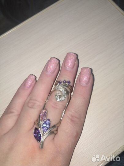 Серебряное кольцо на две фаланги