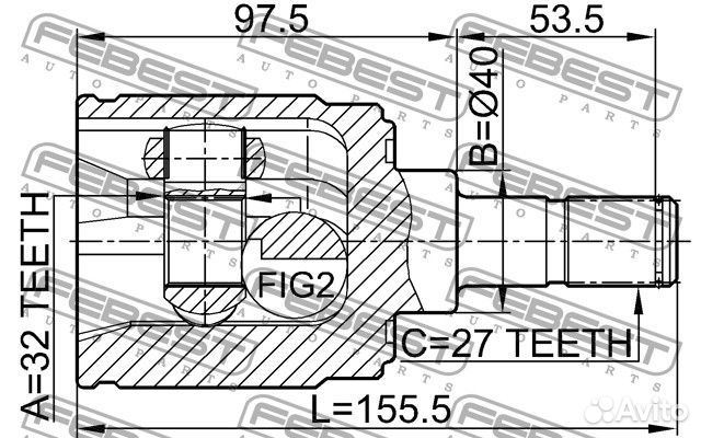 Шрус внутренний правый 32x40x27 honda civic 4D
