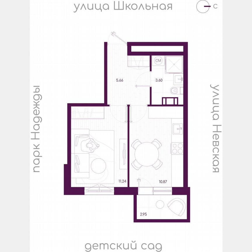 1-к. квартира, 32,3 м², 3/5 эт.
