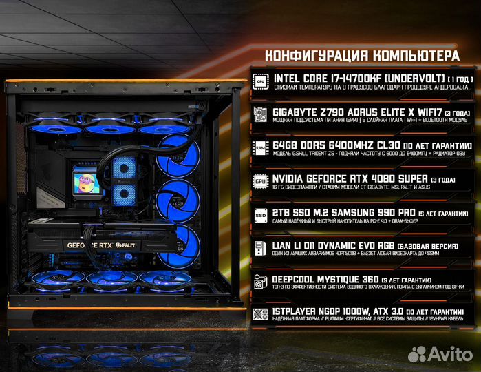 Игровой пк 14700K/ 4080 super/ 64гб 6400MHz