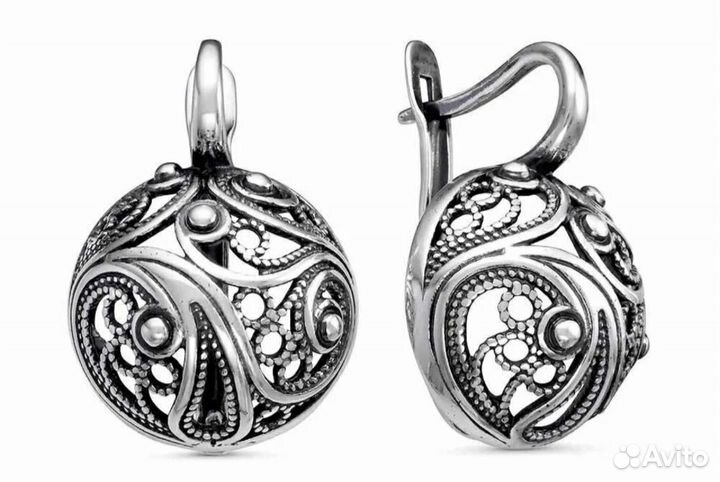 Серьги с витиеватым узором посеребрение с оксид