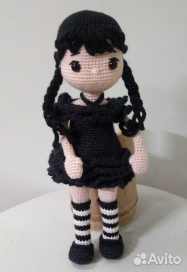 Вязаная куколка Wednesday Addams. 23 см