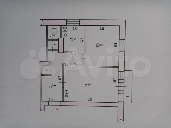 2-к. квартира, 53,9 м², 2/2 эт.