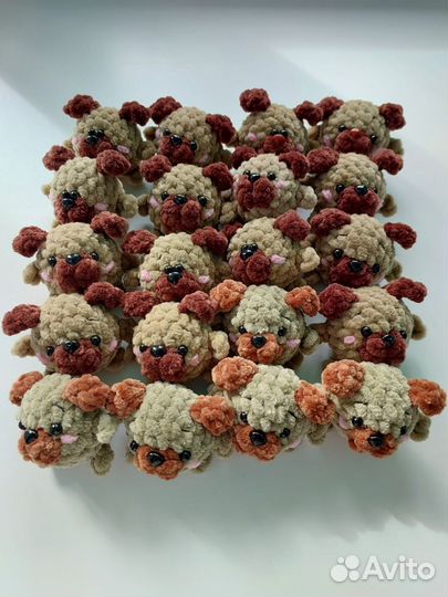 Вязаные брелки панда,мопс, лягушка