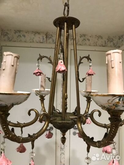 Старинная керамическая люстра 6 ламп из Франции