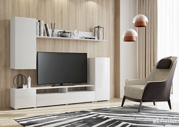 Стенка Лира мдф Белый глянец