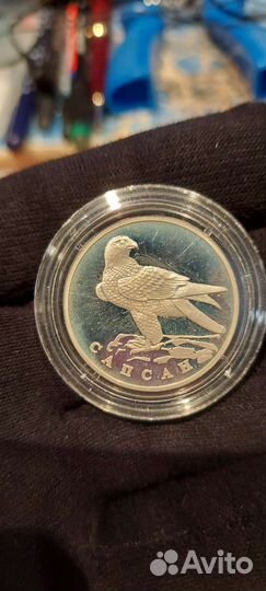 Монета,1 рубль серебро, 1996, Сапсан