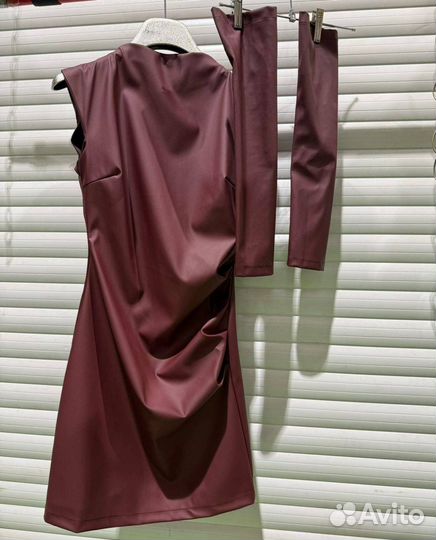 Кожаное платье мини 3 цвета