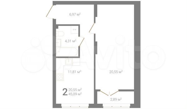 1-к. квартира, 45,1 м², 2/23 эт.