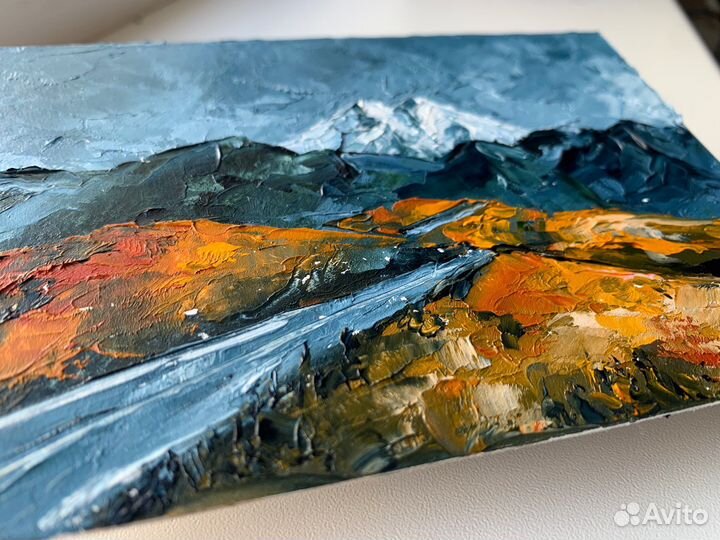 Картина маслом дорога на Эльбрус горный пейзаж