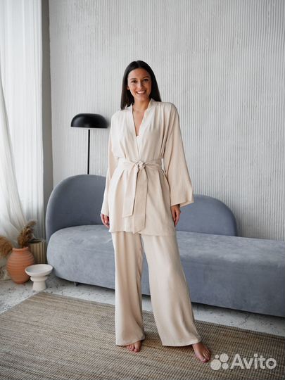 Пижама женская/ Домашний костюм с кимоно и штанами