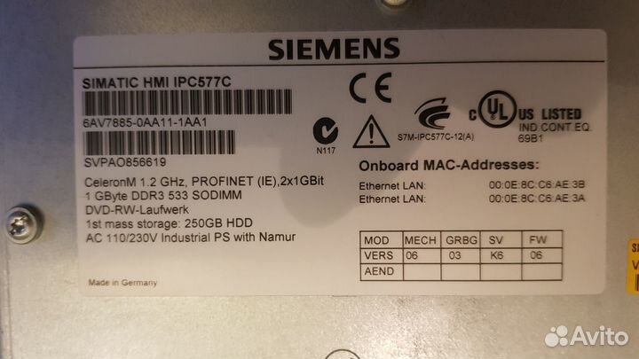 Siemens Simatic Сенсорный Промышленный IPC 577C