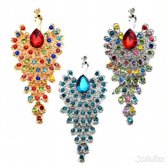 Брошь и Кулон павлин, разные, с кристаллами. Новая