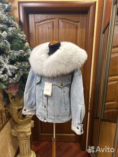 Джинсовая куртка пух/перо с нат мехом