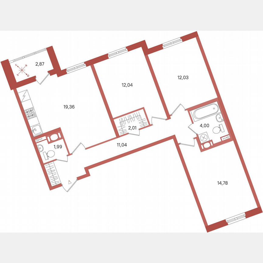 3-к. квартира, 78,7 м², 10/11 эт.