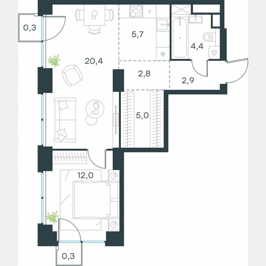 2-к. квартира, 53,8 м², 20/64 эт.