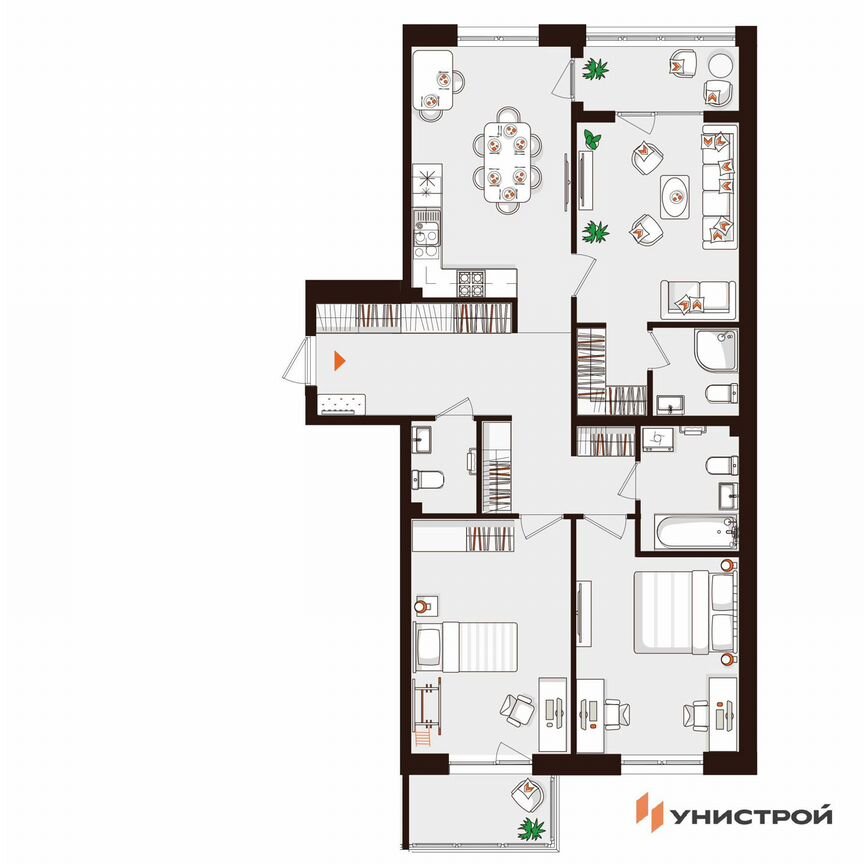 3-к. квартира, 91 м², 2/5 эт.
