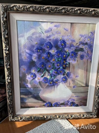 Картина из бисера, цветы, ручная работа