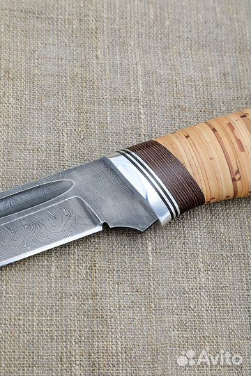 Охотничий нож ручной работы Боец дамаск береста