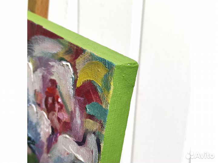 Картина пионы маслом на холсте, цветы в вазе 30х30