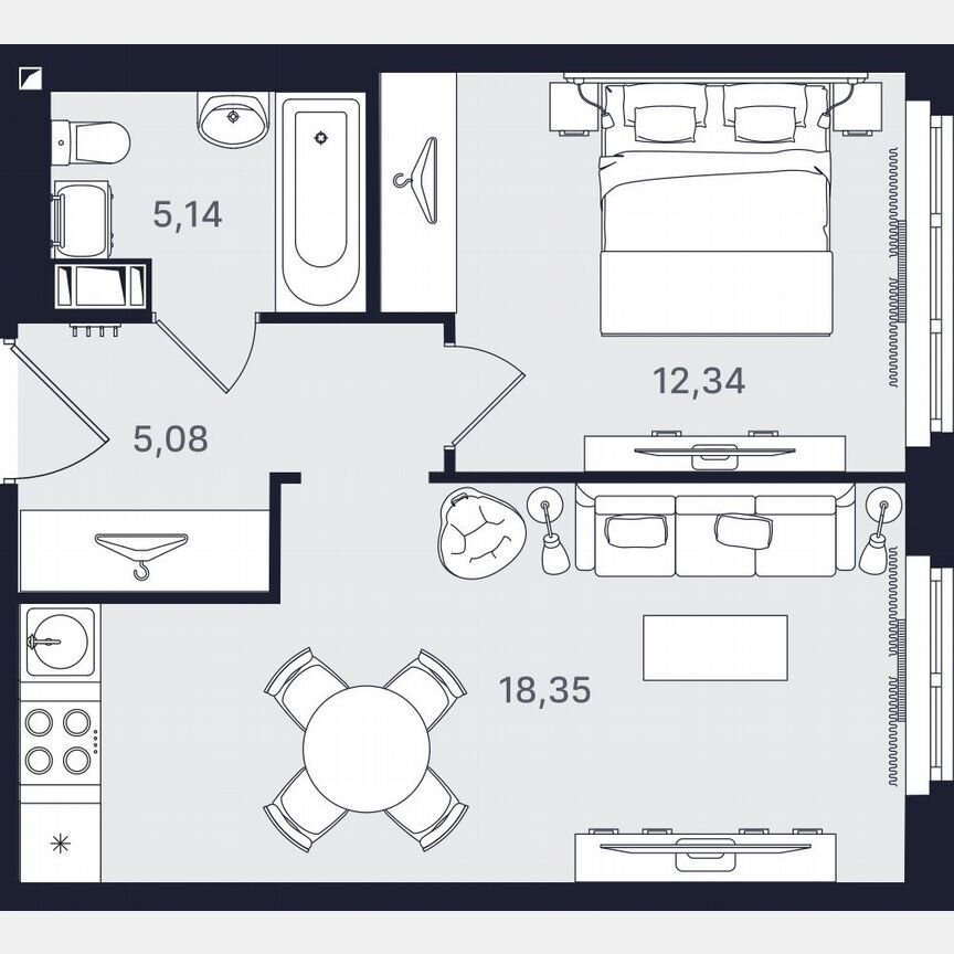 2-к. апартаменты, 40,9 м², 6/24 эт.
